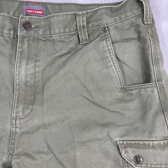 CRAFTSMAN Shorts Men's 42 Work Cargo Pockets Heavy Duty Rugged Canvas Green - Picture 2 of 11